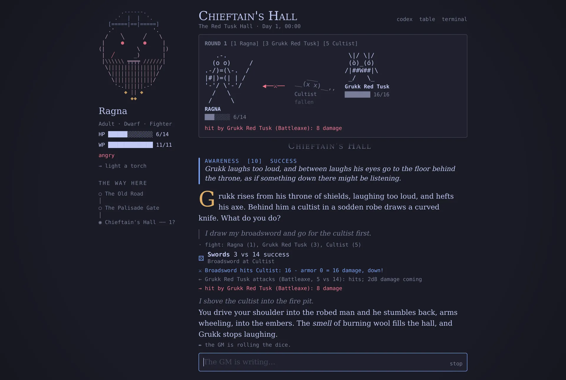 The Book with the GM's reply streaming in.