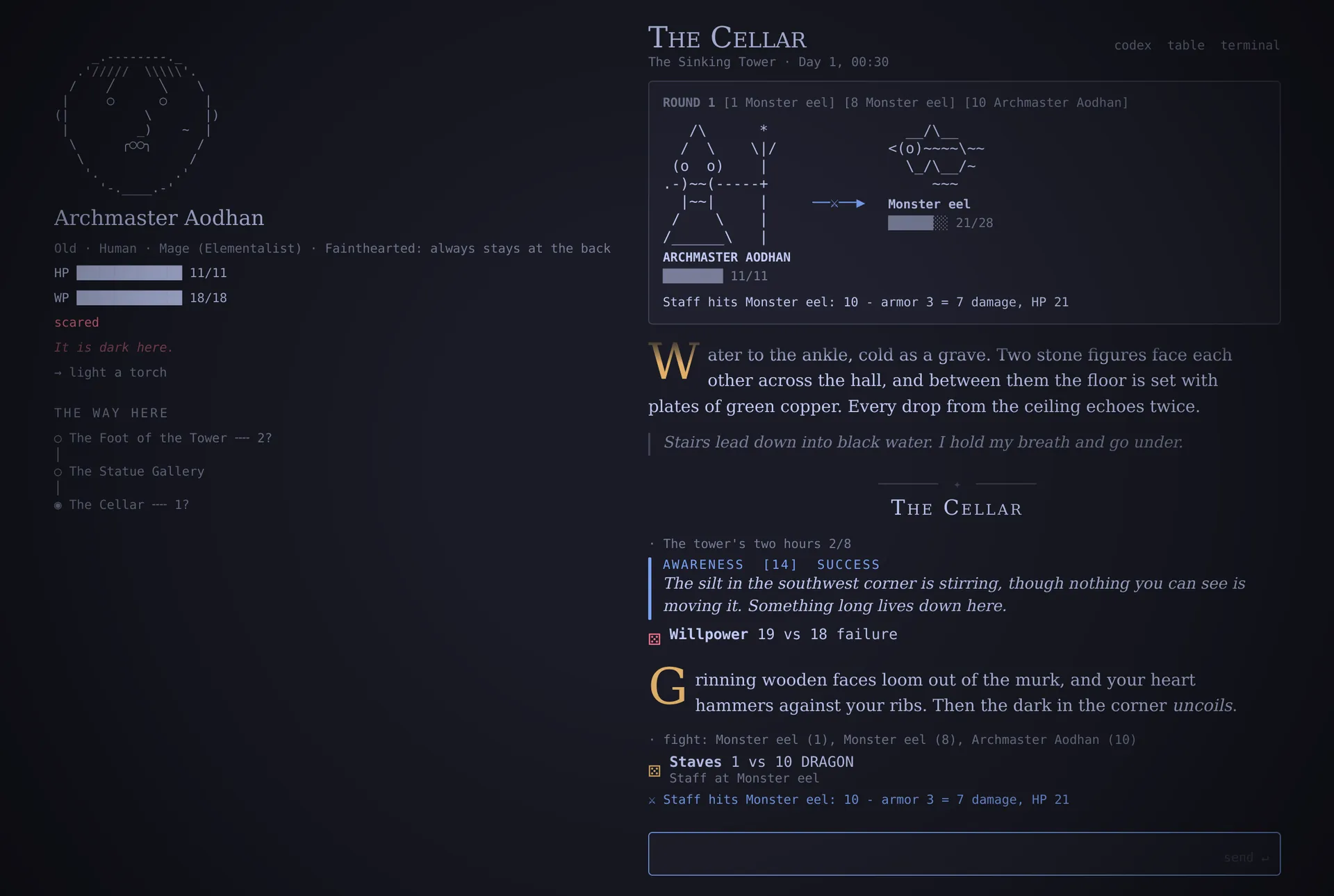 The Book in The Cellar: Archmaster Aodhan fights a monster eel.
